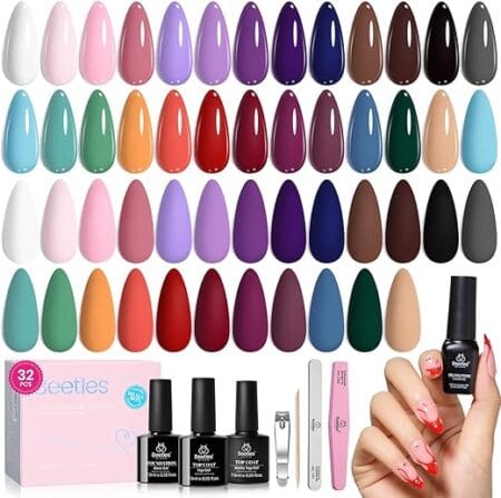 beetles Gel Polish 25 Colors Spring Summer Gel Nail Polish Set Pink Gel Nail Red Nude Brown Purple Burgundy Nail Art with 3Pcs Base Top Coat Urban Rhythm Collection DIY Salon...
