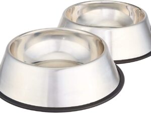 Amazon Basics Stainless Steel Non-Skid Pet Dog Water And Food Bowl, 2-Pack (10 x 2.8 Inches), Each Holds Up to 4 Cups