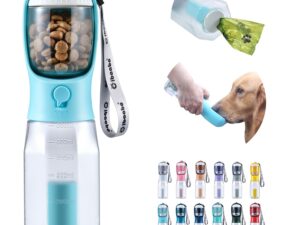 Dog Water Bottle with Food Container & Poop Bag Holder, Travel Water Bowl, Portable Pet Dispenser, Dog Stuff Accessories Items, Puppy Essentials Necessities for Yorkie Chihuahua...