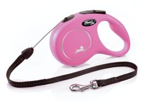 FLEXI New Classic Cord Retractable Dog Leash for Small Dogs up to 26 lbs. – 16 ft., Pink | Tangle-Free Pet Walking Leash with One-Handed Brake, Pause, Lock|German Quality Product