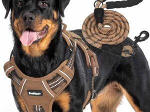 Heavy Duty Tactical Dog Harness for Large Dogs, No Pull Adjustable Pet Harness Reflective Service Training Easy Control Pet Vest Military K9 Working Dog Harnesses- Large, Brown