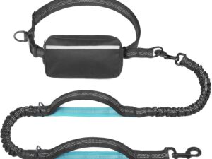 iYoShop Hands Free Dog Leash with Zipper Pouch, Dual Padded Handles and Durable Bungee for Walking, Jogging and Running Your Dog (Large, 25-120 lbs, Black)