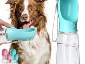 Kalimdor Dog Water Bottle, Leak Proof Portable Puppy Water Dispenser with Drinking Feeder for Pets Outdoor Walking, Hiking, Travel, Food Grade Plastic (19oz Blue)